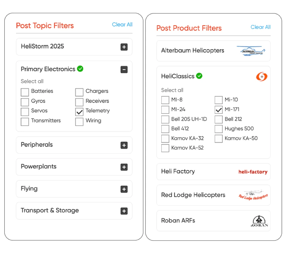 Post topic and product filters
