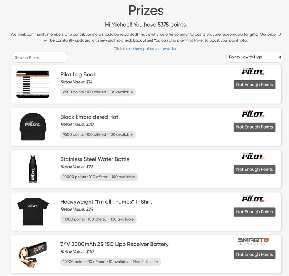 The prize catalog